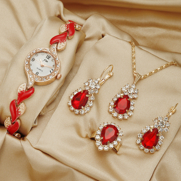 ladies alloy leaf bracelet quartz watch set